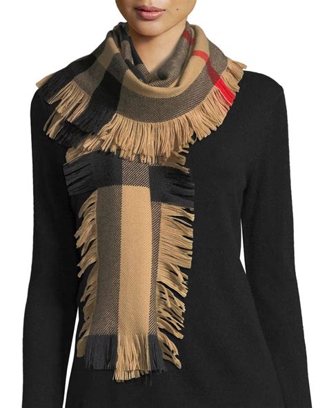 Burberry Black Wool Half Mega Fashion Plaid Check Fringe Scarf 